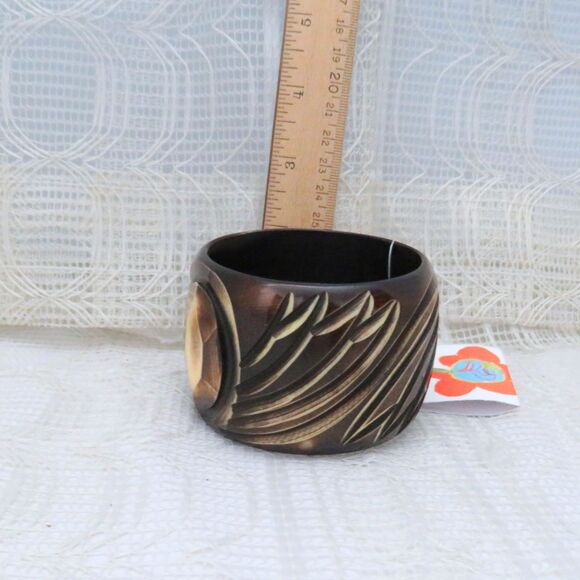 Antika Collection Brown Wood Look Bangle Bracelet Women Stocking Stuffer For Her - Picture 8 of 10